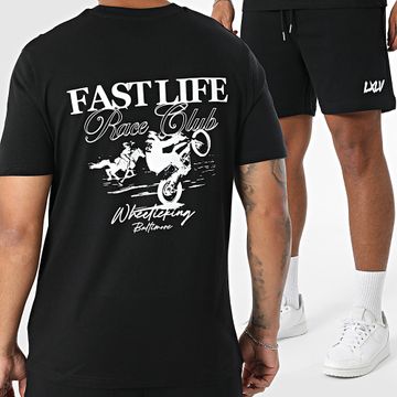 Luxury Lovers - Set di maglietta e pantaloncini da jogging Fast Life Race Club bianco e nero