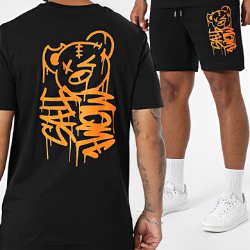 Sale Môme Paris - Set di maglietta e pantaloncini da jogging nero arancione con graffiti gocciolanti