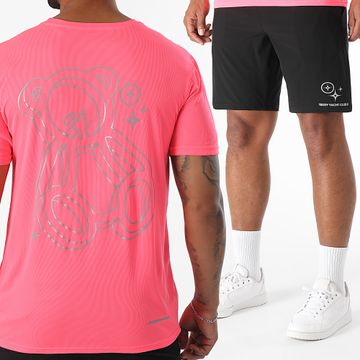 Teddy Yacht Club - Set maglia e pantaloncini da jogging Action Black Rosa Fluorescente Riflessivo