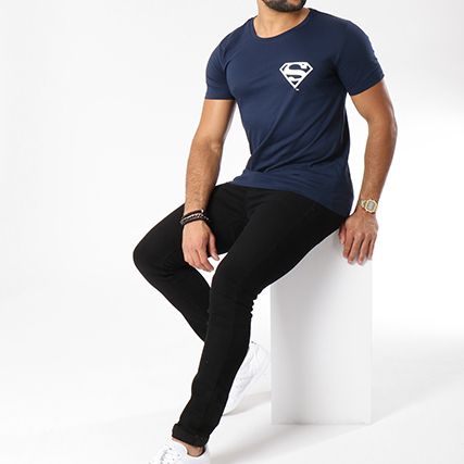 DC Comics - Maglietta con logo posteriore Superman Navy