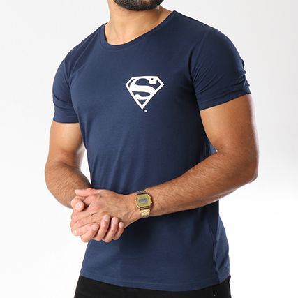 DC Comics - Maglietta con logo posteriore Superman Navy