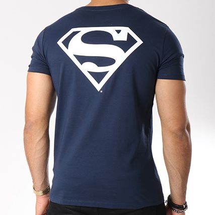 DC Comics - Maglietta con logo posteriore Superman Navy