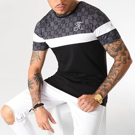 Final Club - Tee Shirt Tricolore Damier Con Ricamo 256 Bianco Nero Grigio