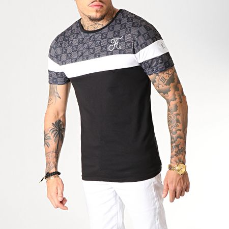 Final Club - Tee Shirt Tricolore Damier Con Ricamo 256 Bianco Nero Grigio