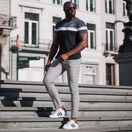 Final Club - Tee Shirt Tricolore Damier Con Ricamo 256 Bianco Nero Grigio
