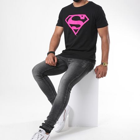 DC Comics - Neon Logo Superman Tee Shirt Nero Rosa Fluo