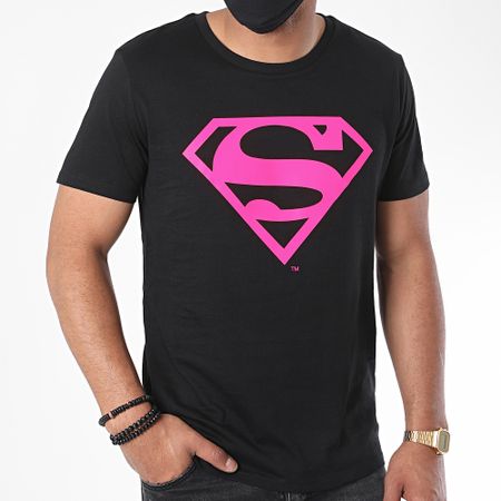 DC Comics - Neon Logo Superman Tee Shirt Nero Rosa Fluo