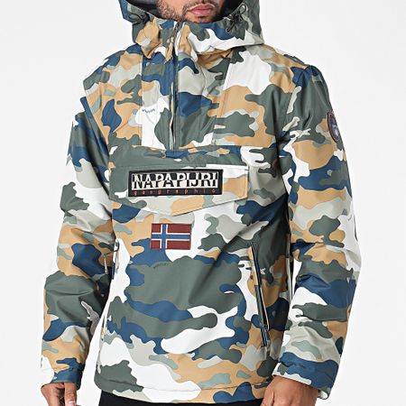 Napapijri - Giacca con cappuccio Outdoor Rainforest Pocket Print A4EGW Khaki Green Camouflage