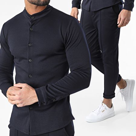 Frilivin - Set di pantaloni con camicia a maniche lunghe blu navy