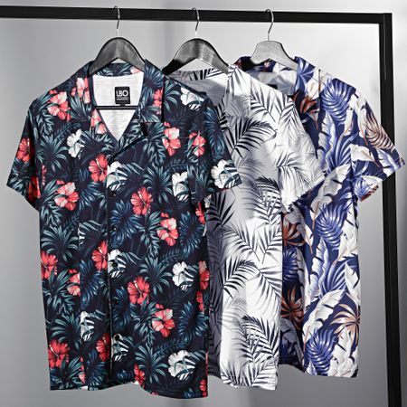 LBO - Camicia a maniche corte con stampa tropicale 2357 bianco