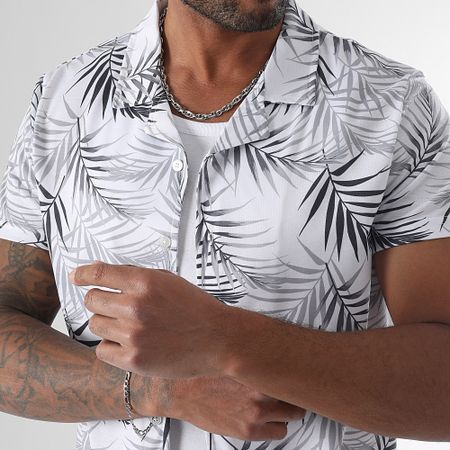 LBO - Camicia a maniche corte con stampa tropicale 2357 bianco