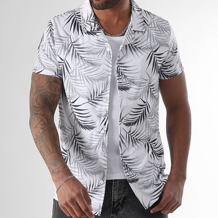 LBO - Camicia a maniche corte con stampa tropicale 2357 bianco