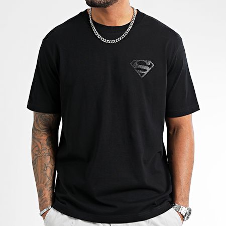 DC Comics - Maglietta oversize con logo Superman scintillante sul petto e sulla schiena Nero
