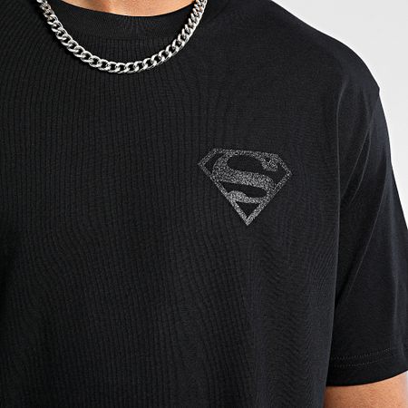 DC Comics - Maglietta oversize con logo Superman scintillante sul petto e sulla schiena Nero