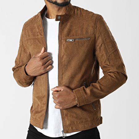 Jack And Jones - Giacca da motociclista Rocky in pelle scamosciata marrone