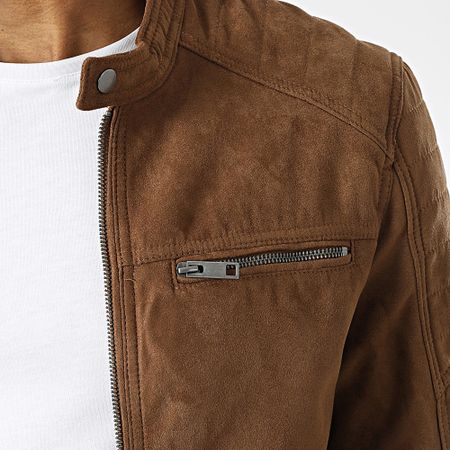Jack And Jones - Giacca da motociclista Rocky in pelle scamosciata marrone