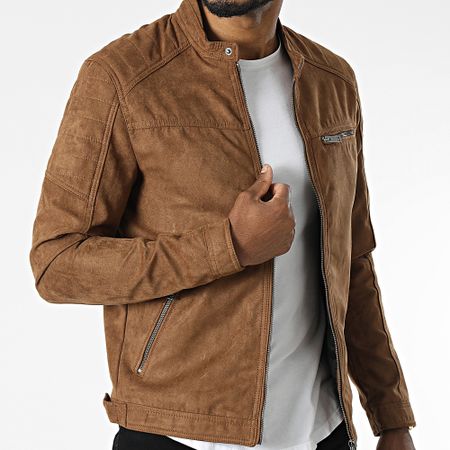 Jack And Jones - Giacca da motociclista Rocky in pelle scamosciata marrone