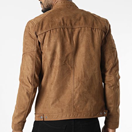Jack And Jones - Giacca da motociclista Rocky in pelle scamosciata marrone