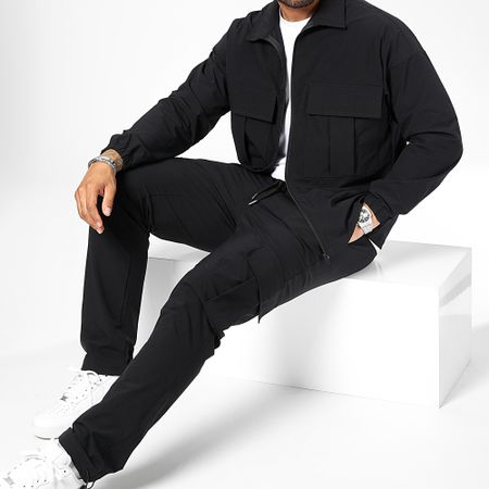 LBO - Set giacca con zip e pantaloni cargo neri 10701336