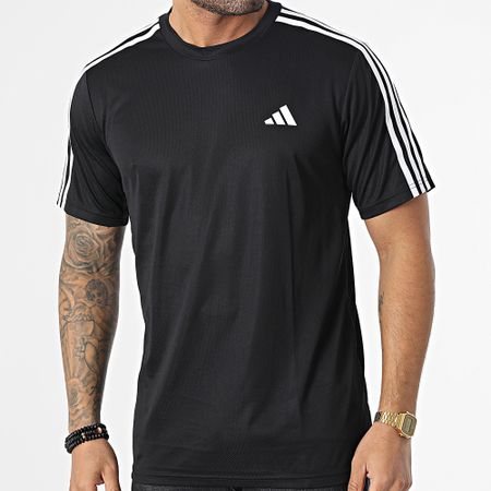 Adidas Sportswear - Maglietta con strisce Train Essentials Base 3 Stripes IB8150 Nero
