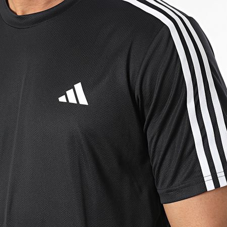Adidas Sportswear - Maglietta con strisce Train Essentials Base 3 Stripes IB8150 Nero