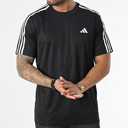 Adidas Sportswear - Maglietta con strisce Train Essentials Base 3 Stripes IB8150 Nero