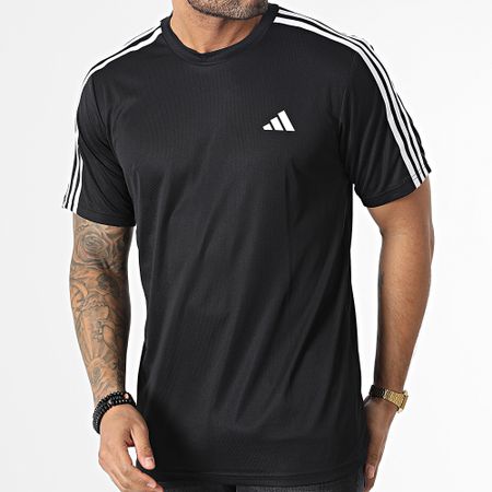 Adidas Sportswear - Maglietta con strisce Train Essentials Base 3 Stripes IB8150 Nero