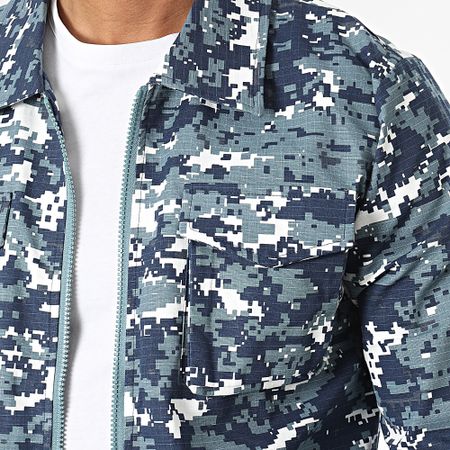 John H - Giacca con zip mimetica blu navy