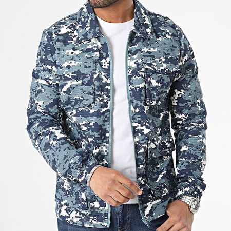 John H - Giacca con zip mimetica blu navy