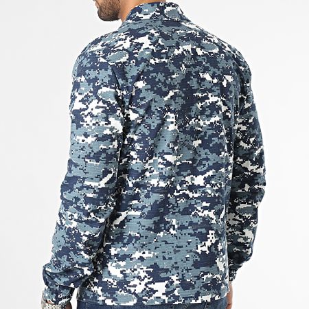 John H - Giacca con zip mimetica blu navy