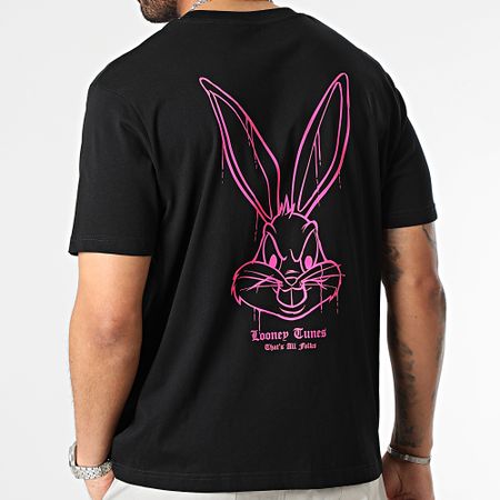 Looney Tunes - Tee Shirt Oversize Large Angry Bugs Bunny Nero Rosa Fluo