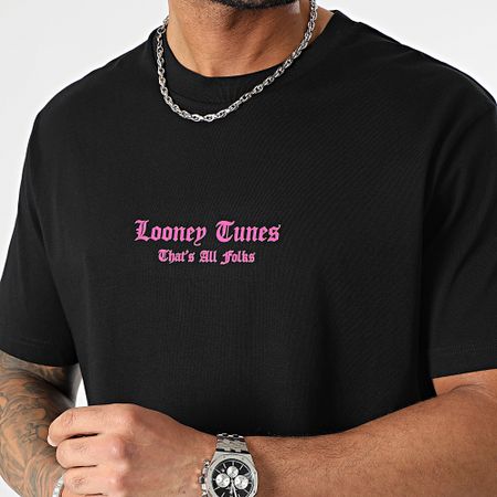Looney Tunes - Tee Shirt Oversize Large Angry Bugs Bunny Nero Rosa Fluo
