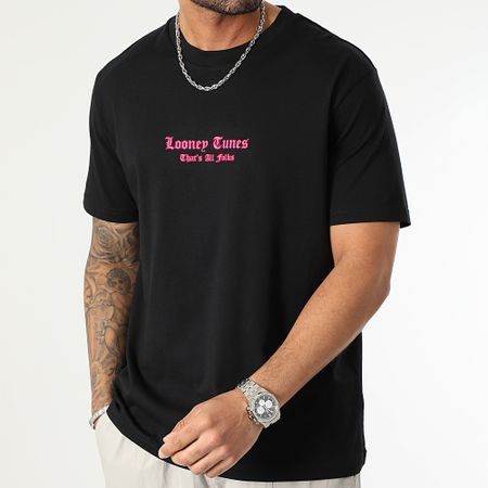 Looney Tunes - Tee Shirt Oversize Large Angry Bugs Bunny Nero Rosa Fluo