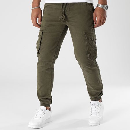 John H - Set di 2 pantaloni cargo nero verde kaki