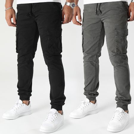 John H - Set di 2 pantaloni cargo neri e grigio carbone