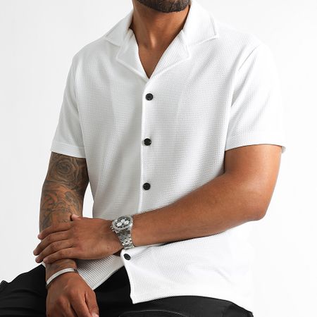LBO - Camicia a maniche corte con texture Waffle 0302 Bianco