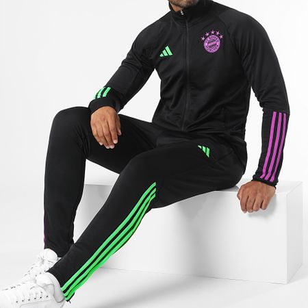 Adidas Sportswear - Tuta da ginnastica a righe del Bayern Monaco IB1554 Nero Viola Verde
