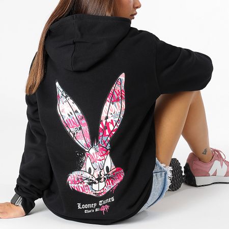 Looney Tunes - Felpa con cappuccio da donna Bugs Bunny Graff Rosa Nero
