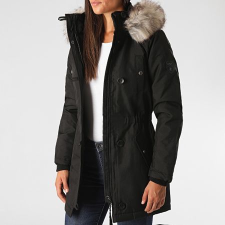 Only - Parka donna Iris con cappuccio in pelliccia nera