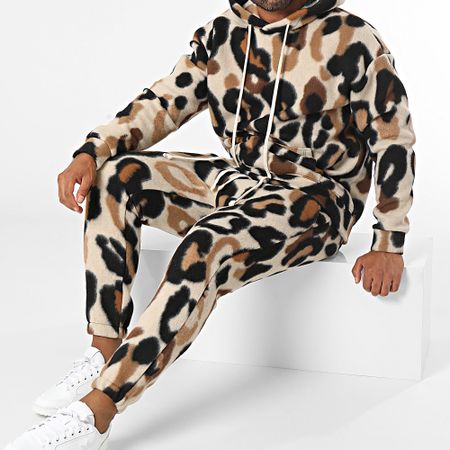Uniplay - Set pantaloni e felpa con cappuccio leopardati beige