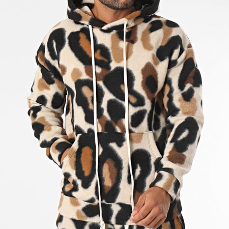 Uniplay - Set pantaloni e felpa con cappuccio leopardati beige