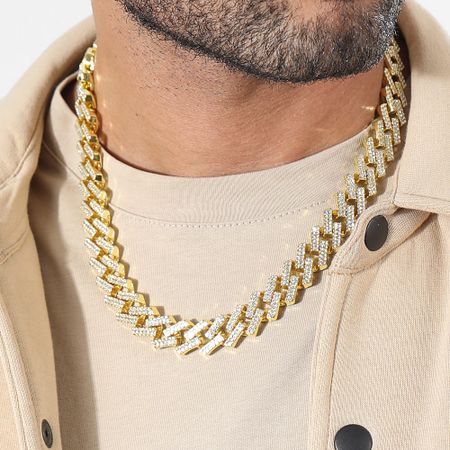 LBO - Collana di strass a maglia cubana 15 mm oro
