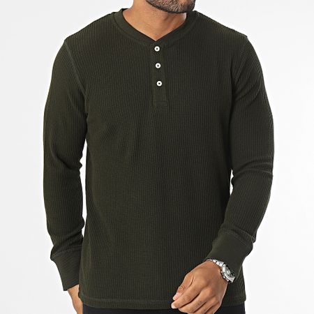 Produkt - Maglietta Nolan Henley con scollo a V e manica lunga Verde cachi scuro