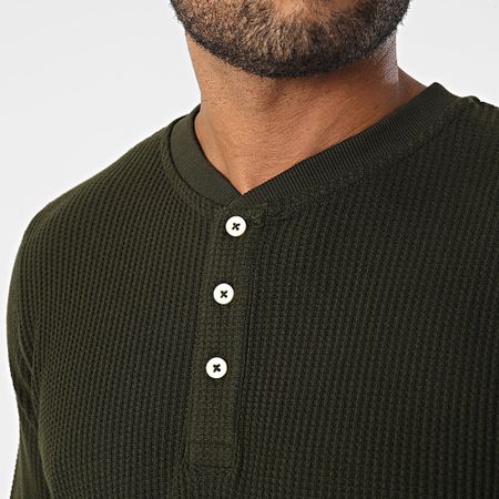Produkt - Maglietta Nolan Henley con scollo a V e manica lunga Verde cachi scuro
