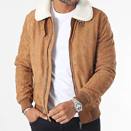 Frilivin - Giacca con collo in pelle di pecora color cammello