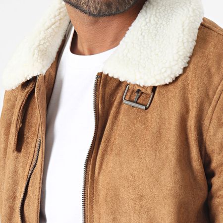 Frilivin - Giacca con collo in pelle di pecora color cammello