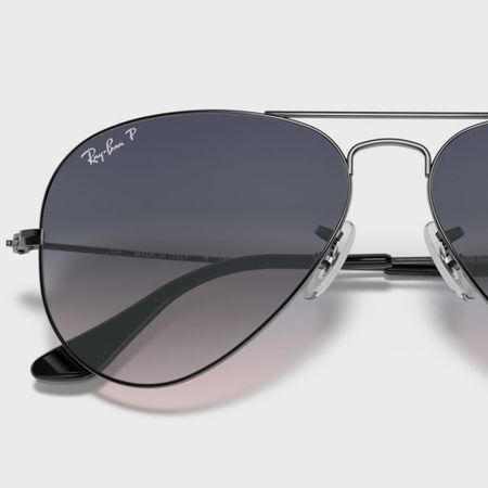 Ray-Ban - Occhiali da sole Aviator grandi in metallo RB3025 Blu sfumato canna di fucile
