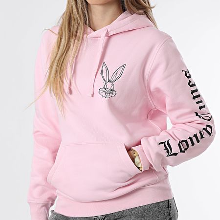 Looney Tunes - Felpa con cappuccio con maniche da donna Angry Bugs Bunny Rosa