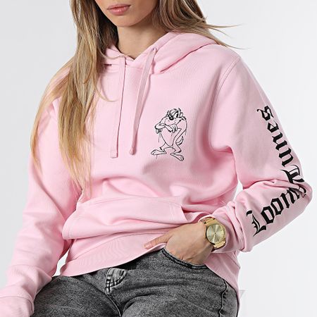 Looney Tunes - Felpa con cappuccio da donna con maniche arrabbiate Taz Rosa