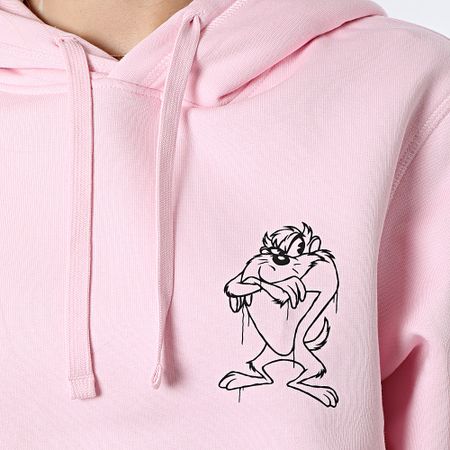 Looney Tunes - Felpa con cappuccio da donna con maniche arrabbiate Taz Rosa